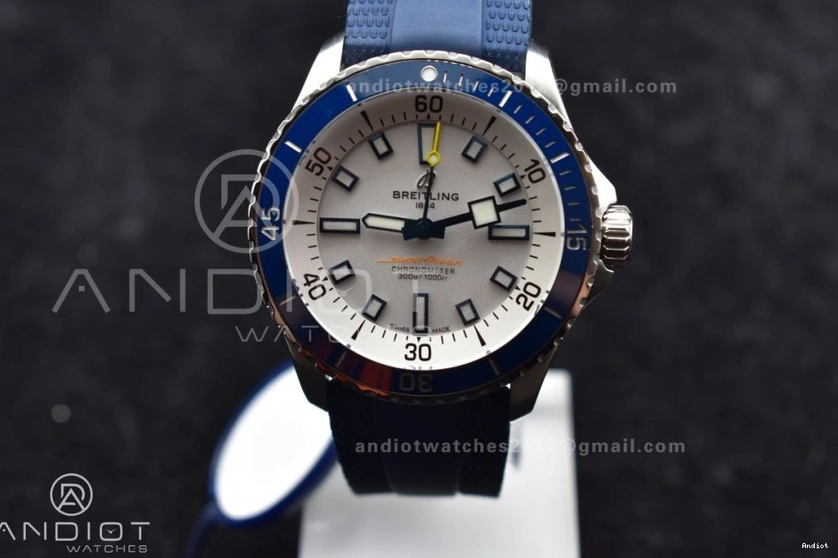 Best 1:1 Blue Rubber SS BLSF A2824 White Dial SuperOcean on Edition Automatic 42 Strap 0414